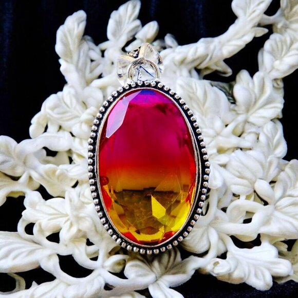 Bi-Color Tourmaline ✦ Sterling Silver Pendant ✦ Victorian Oval Pink & Yellow NWT - Picture 14 of 15